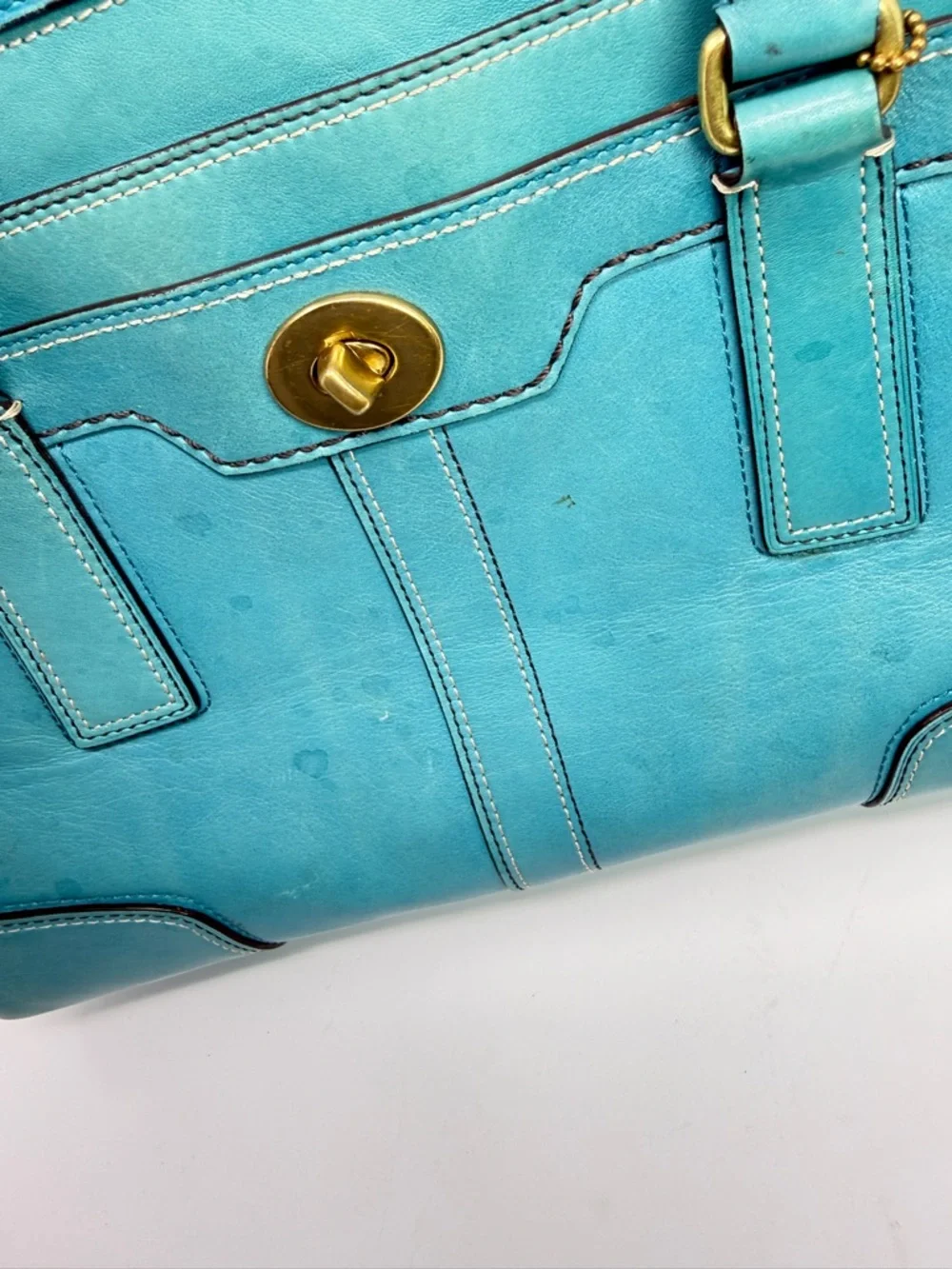 Coach Hampton Carry All Leather Satchel Handbag Turquoise Blue 11047-April 2007